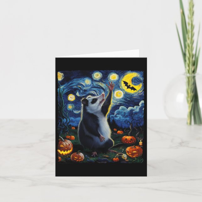Halloween Van Gogh' Starry Night Opossum Pumpkins Karte (Vorderseite)