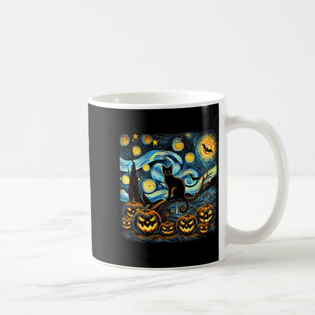 Halloween Van Gogh Sternennacht Kürbis schwarze Ka Kaffeetasse (Rechts)