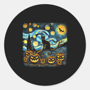 Halloween Van Gogh Sternennacht Kürbis Schwarze Ka Runder Aufkleber