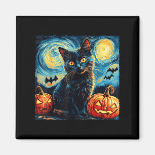Halloween Van Gogh Sternennacht schwarze Katze Kür Magnet