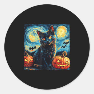 Halloween Van Gogh Sternennacht Schwarze Katze Kür Runder Aufkleber