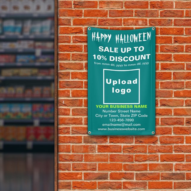 Halloween-Verkauf auf Aquamarinem grünem Banner (Attract more customers this holiday. Business Halloween sale on teal green banner.)