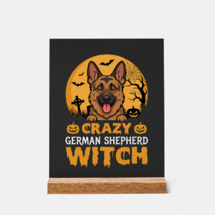 Halloween Verrücktes Deutsches Schäferhund Hexen D Acrylschild