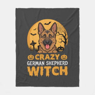 Halloween Verrücktes Deutsches Schäferhund Hexen D Fleecedecke
