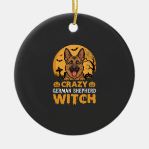 Halloween Verrücktes Deutsches Schäferhund Hexen D Keramik Ornament