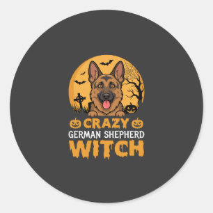 Halloween Verrücktes Deutsches Schäferhund Hexen D Runder Aufkleber