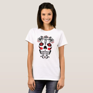 Halloween verzierter farbenfroher Schädel auf durc T-Shirt