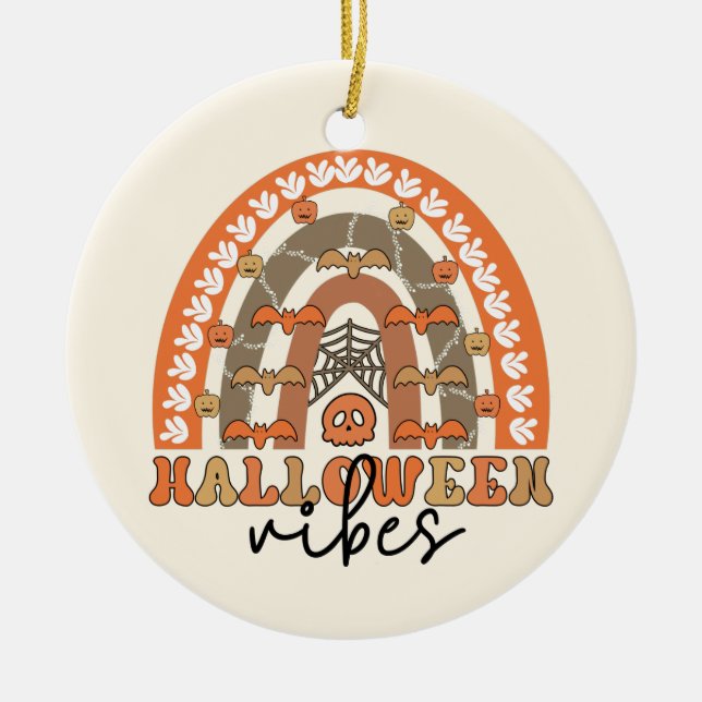 Halloween Vibes Boho Rainbow Fall Halloween Keramik Ornament (Vorne)
