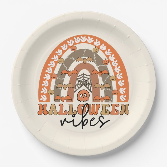 Halloween Vibes Boho Rainbow Fall Halloween Pappteller (Vorderseite)