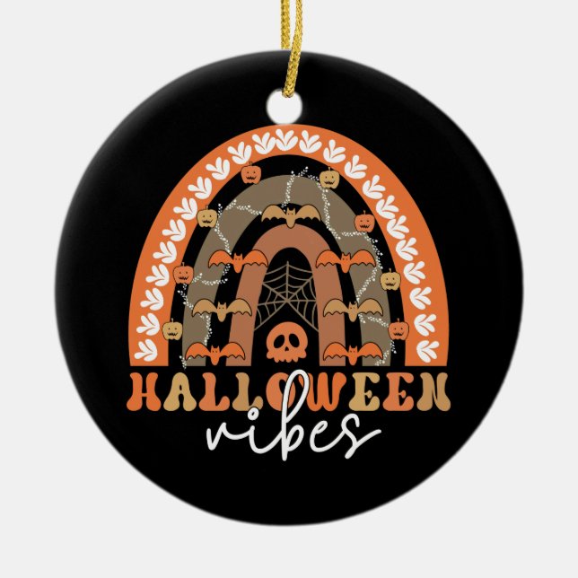 Halloween Vibes Boho Regenbogen Fall Spooky Keramik Ornament (Vorne)