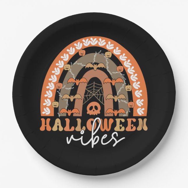 Halloween Vibes Boho Regenbogen Fall Spooky Pappteller (Vorderseite)