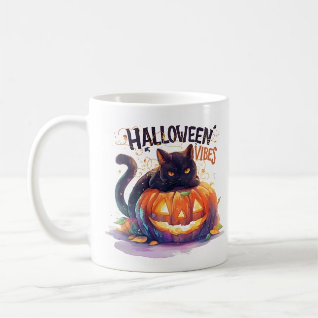 Halloween Vibes - Glühende Kürbiskatze Kaffeetasse (Links)