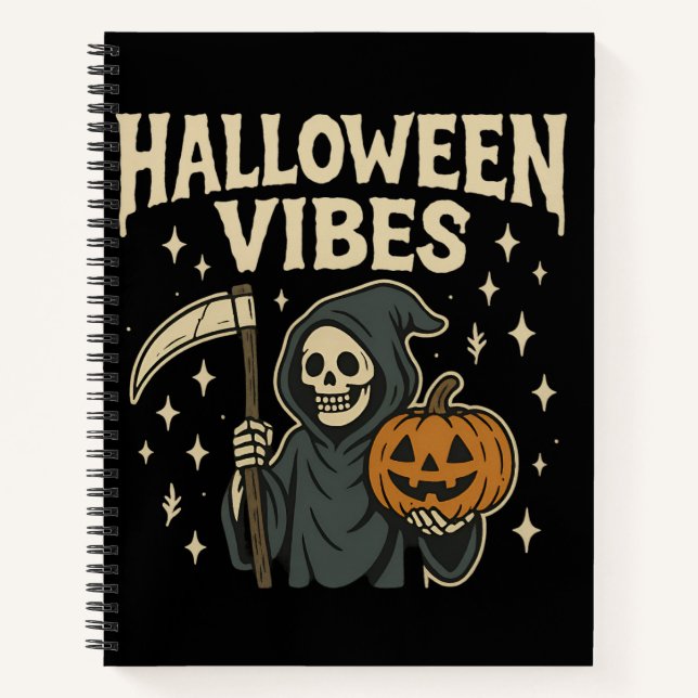 Halloween Vibes Sensenmann - Black Spiral Notebook Notizbuch (Vorderseite)