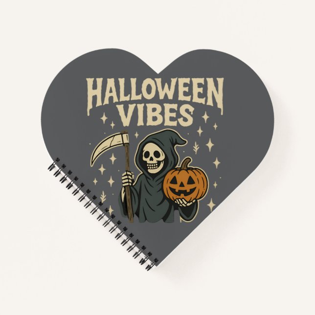 Halloween Vibes Sensenmann - Grauer Geist Notizbuch (Vorderseite)