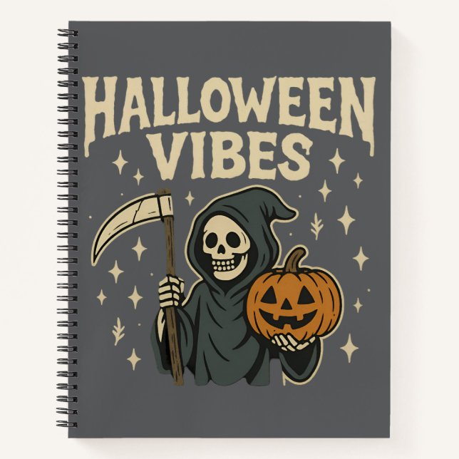 Halloween Vibes Sensenmann - Graues SpiralNotebook Notizbuch (Vorderseite)