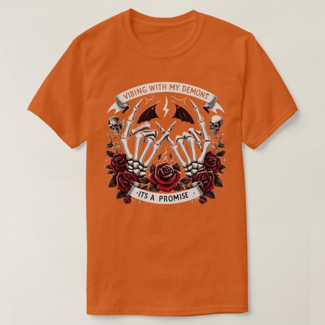 HALLOWEEN Vibing mit meinen Dämonen Skelette und R T-Shirt (Design vorne)