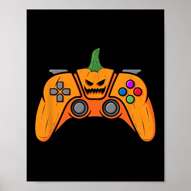 Halloween Videospielcontroller mit Kürbisgesicht Poster (Vorne)