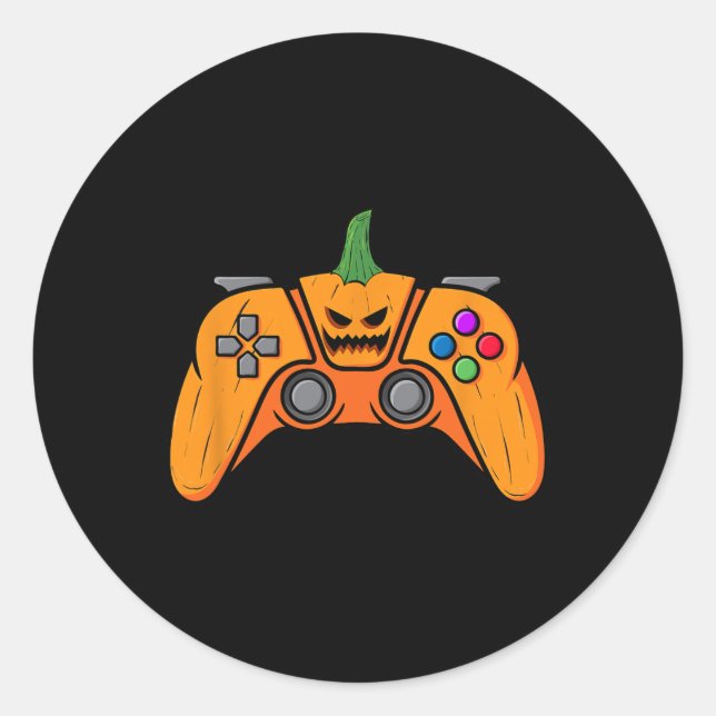 Halloween Videospielcontroller mit Kürbisgesicht Runder Aufkleber (Vorderseite)
