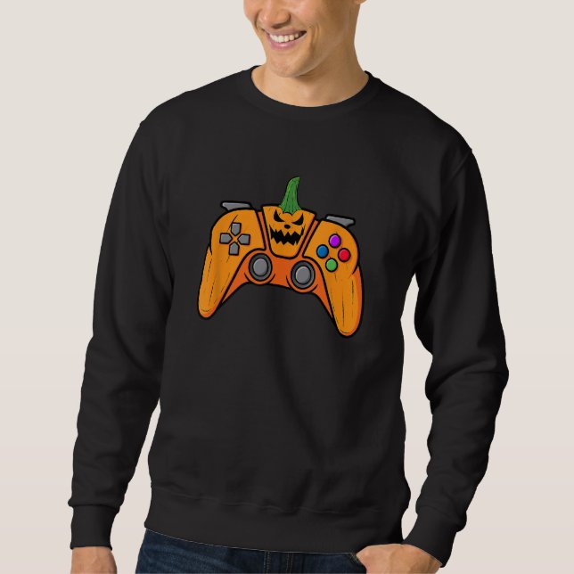 Halloween Videospielcontroller mit Kürbisgesicht Sweatshirt (Vorderseite)