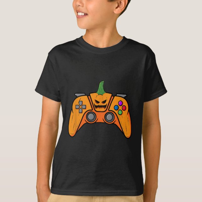 Halloween Videospielcontroller mit Kürbisgesicht T-Shirt (Vorderseite)