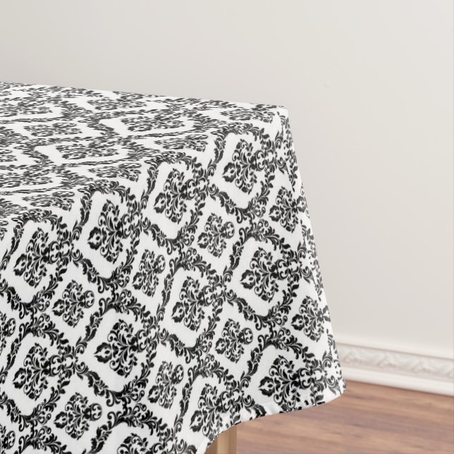 Halloween Viktorianisch Damask Brocade Black on Wh Tischdecke (Beispiel)
