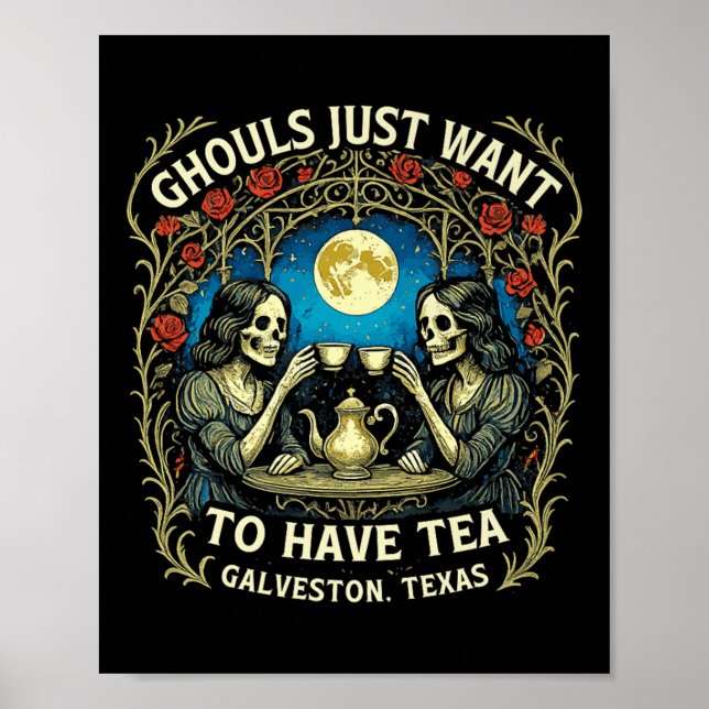 Halloween Viktorianisch Ghoful Skeleton Ladys Drin Poster (Vorne)