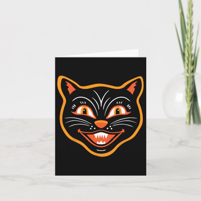 Halloween Vintag Black Cat Karte (Vorderseite)