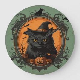 Halloween Vintag Black Cat Large Clock Große Wanduhr