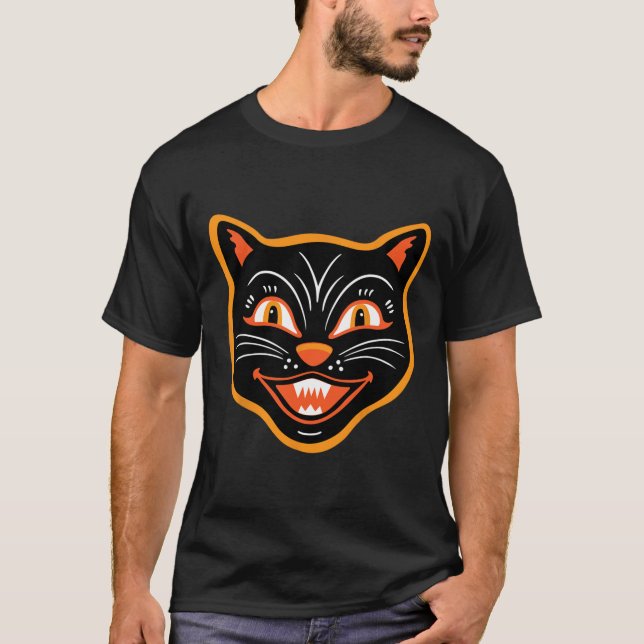 Halloween Vintag Black Cat T-Shirt (Vorderseite)