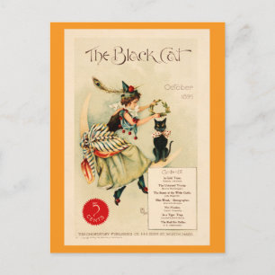 Halloween Vintag Black Cat Viktorianisch Magazine Postkarte