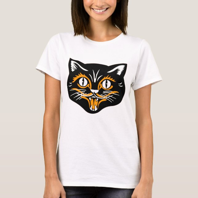 Halloween Vintag Cat Face T-Shirt (Vorderseite)