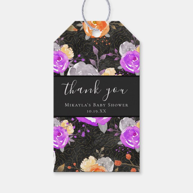 Halloween Vintag Floral Baby Dusche Geschenkanhänger (Vorderseite)