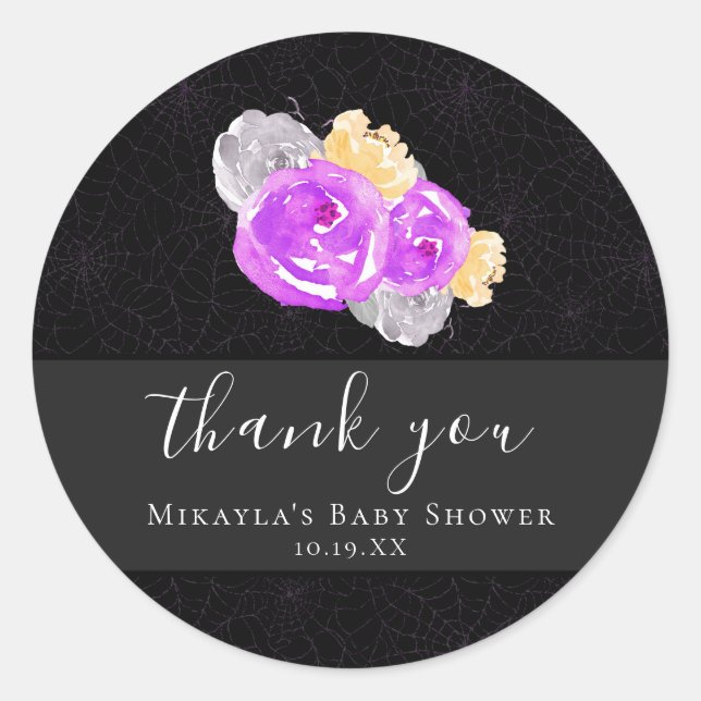 Halloween Vintag Floral Baby Dusche Runder Aufkleber (Vorderseite)