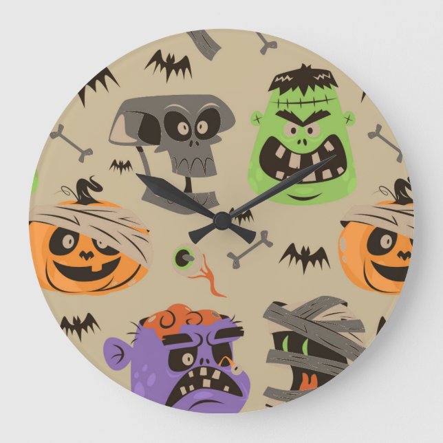 Halloween Vintag Pattern Große Uhr (Vorderseite)