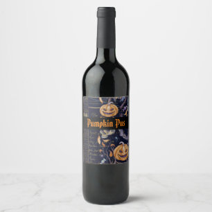 Halloween Vintag Spooky Pumpkin Pus Weinetikett