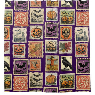Halloween Vintage Briefmarken Muster Duschvorhang