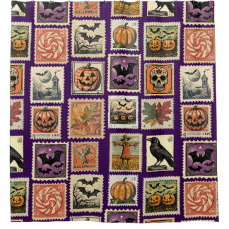 Halloween Vintage Briefmarken Muster Duschvorhang