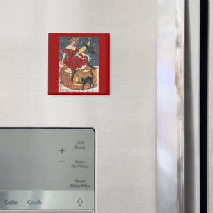 Halloween Vintage Dame in Rot auf Jack o' Lantern Magnet