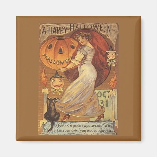 Halloween Vintage Frau und Jack o' Lantern Magnet (Vorne)