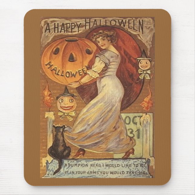 Halloween Vintage Frau und Jack o' Lantern Mousepad (Vorne)