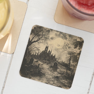 Halloween Vintage Friedhof Grabstein Rechteckiger Pappuntersetzer