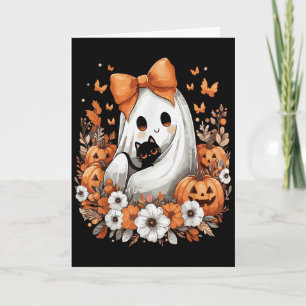 Halloween Vintage-Geist mit schwarzer Katze Kürbis Karte
