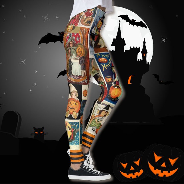 Halloween Vintage Grußkarten Hexenkürme Pumpkins Leggings (Von Creator hochgeladen)