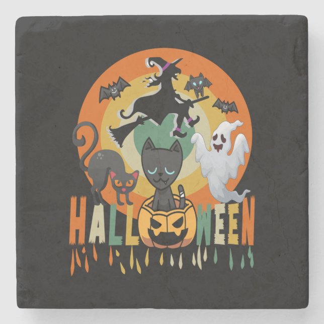 Halloween Vintage Halloween Steinuntersetzer (Vorderseite)