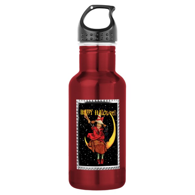 HALLOWEEN Vintage Hexe  Edelstahlflasche (Vorderseite)