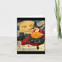 Halloween Vintage Hexe Mond Schwarze Katze Mond