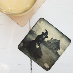Halloween Vintage Hexe Rechteckiger Pappuntersetzer