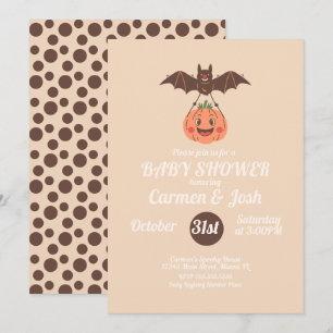 Halloween Vintage-Kürbis-Fledermaus-Retro-Baby-Par Einladung
