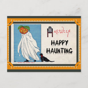 Halloween Vintage Kürbis Geist Frohe Geisterjagd Postkarte
