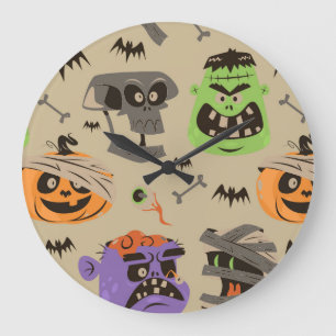 Halloween Vintage-Muster Große Uhr